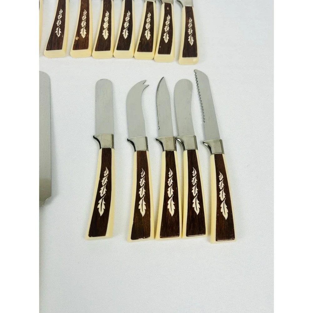 Regent Sheffield Silverware Set Vintage MCM Leaf Pattern 18pc Knives Serving Set